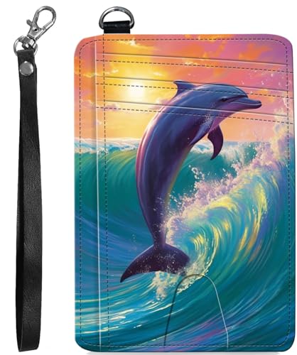 BVCLKJPOI RFID Blocking Wallet Women Slim Credit Card Holder with ID Window, Cute Small Front Pocket Card Wallet, Minimalist PU Leather Card Case for Travel Shopping Office Use, A3, Delfin von BVCLKJPOI