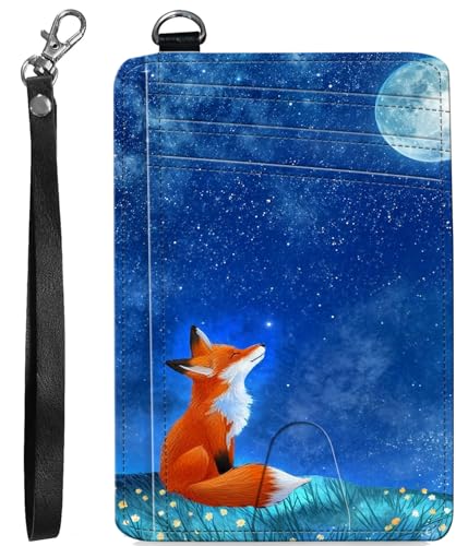 BVCLKJPOI RFID Blocking Wallet Women Slim Credit Card Holder with ID Window, Cute Small Front Pocket Card Wallet, Minimalist PU Leather Card Case for Travel Shopping Office Use, A3, Fox Moon von BVCLKJPOI