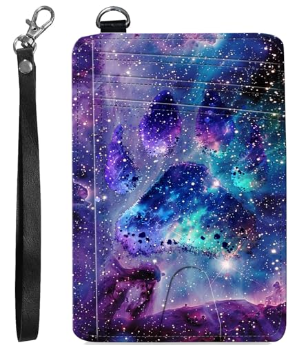 BVCLKJPOI RFID Blocking Wallet Women Slim Credit Card Holder with ID Window, Cute Small Front Pocket Card Wallet, Minimalist PU Leather Card Case for Travel Shopping Office Use, A3, Galaxy Dog Paw von BVCLKJPOI