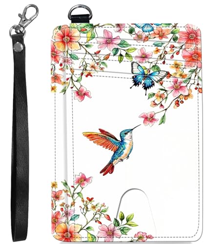 BVCLKJPOI RFID Blocking Wallet Women Slim Credit Card Holder with ID Window, Cute Small Front Pocket Card Wallet, Minimalist PU Leather Card Case for Travel Shopping Office Use, A3, Kolibri-Blume von BVCLKJPOI