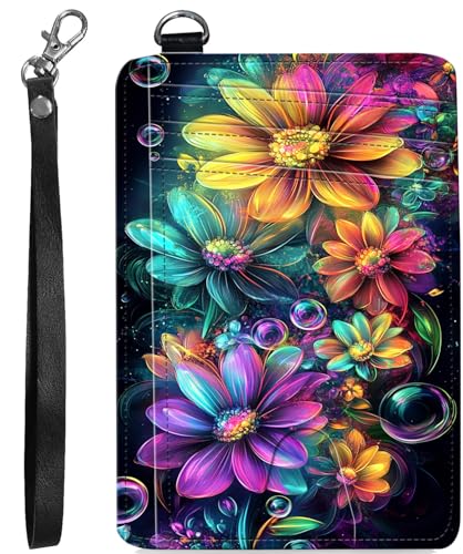 BVCLKJPOI RFID Blocking Wallet Women Slim Credit Card Holder with ID Window, Cute Small Front Pocket Card Wallet, Minimalist PU Leather Card Case for Travel Shopping Office Use, A3, Schöne Blume von BVCLKJPOI