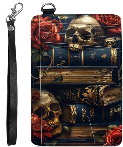 BVCLKJPOI RFID Blocking Wallet Women Slim Credit Card Holder with ID Window, Cute Small Front Pocket Card Wallet, Minimalist PU Leather Card Case for Travel Shopping Office Use, A3, Totenkopf-Buch von BVCLKJPOI