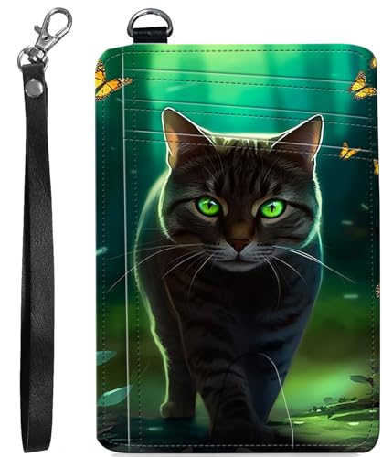 BVCLKJPOI RFID Blocking Wallet Women Slim Credit Card Holder with ID Window, Cute Small Front Pocket Card Wallet, Minimalist PU Leather Card Case for Travel Shopping Office Use, A3, Waldkatze von BVCLKJPOI