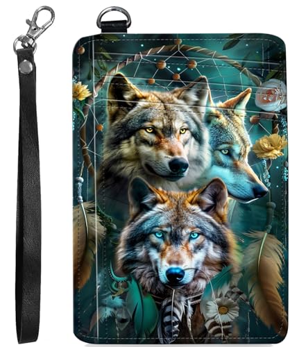 BVCLKJPOI RFID Blocking Wallet Women Slim Credit Card Holder with ID Window, Cute Small Front Pocket Card Wallet, Minimalist PU Leather Card Case for Travel Shopping Office Use, A3, Wolf 3 von BVCLKJPOI