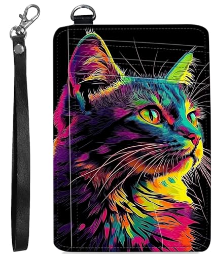 BVCLKJPOI RFID Blocking Wallet Women Slim Credit Card Holder with ID Window, Cute Small Front Pocket Card Wallet, Minimalist PU Leather Card Case for Travel Shopping Office Use, A4, Bunte Katze von BVCLKJPOI