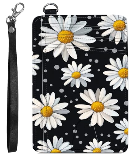 BVCLKJPOI RFID Blocking Wallet Women Slim Credit Card Holder with ID Window, Cute Small Front Pocket Card Wallet, Minimalist PU Leather Card Case for Travel Shopping Office Use, A4, Gänseblümchen von BVCLKJPOI