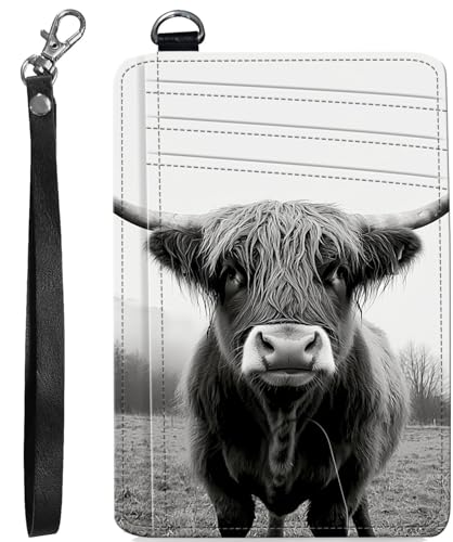 BVCLKJPOI RFID Blocking Wallet Women Slim Credit Card Holder with ID Window, Cute Small Front Pocket Card Wallet, Minimalist PU Leather Card Case for Travel Shopping Office Use, A4, Highland Cow 1 von BVCLKJPOI