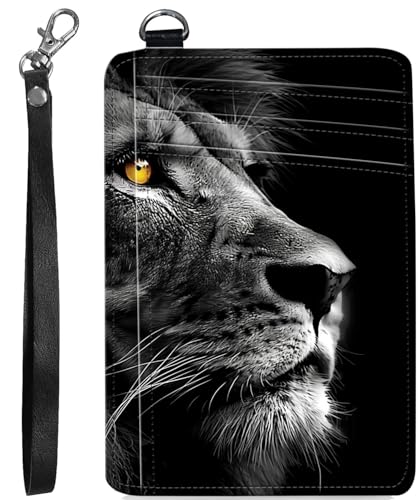 BVCLKJPOI RFID Blocking Wallet Women Slim Credit Card Holder with ID Window, Cute Small Front Pocket Card Wallet, Minimalist PU Leather Card Case for Travel Shopping Office Use, A4, Löwe 2 von BVCLKJPOI