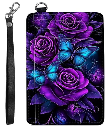 BVCLKJPOI RFID Blocking Wallet Women Slim Credit Card Holder with ID Window, Cute Small Front Pocket Card Wallet, Minimalist PU Leather Card Case for Travel Shopping Office Use, A4, Purple Rose 3 von BVCLKJPOI