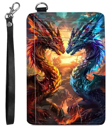 BVCLKJPOI RFID Blocking Wallet Women Slim Credit Card Holder with ID Window, Cute Small Front Pocket Card Wallet, Minimalist PU Leather Card Case for Travel Shopping Office Use, A4, Roter und blauer von BVCLKJPOI