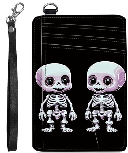 BVCLKJPOI RFID Blocking Wallet Women Slim Credit Card Holder with ID Window, Cute Small Front Pocket Card Wallet, Minimalist PU Leather Card Case for Travel Shopping Office Use, A4, Süßer Totenkopf von BVCLKJPOI