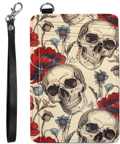 BVCLKJPOI RFID Blocking Wallet Women Slim Credit Card Holder with ID Window, Cute Small Front Pocket Card Wallet, Minimalist PU Leather Card Case for Travel Shopping Office Use, A4, Totenkopf Blume von BVCLKJPOI