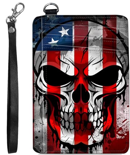 BVCLKJPOI RFID Blocking Wallet Women Slim Credit Card Holder with ID Window, Cute Small Front Pocket Card Wallet, Minimalist PU Leather Card Case for Travel Shopping Office Use, A4, Totenkopf-Flagge von BVCLKJPOI