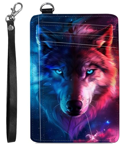 BVCLKJPOI RFID Blocking Wallet Women Slim Credit Card Holder with ID Window, Cute Small Front Pocket Card Wallet, Minimalist PU Leather Card Case for Travel Shopping Office Use, A4, Wolf 2 von BVCLKJPOI