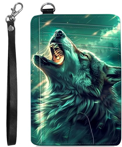 BVCLKJPOI RFID Blocking Wallet Women Slim Credit Card Holder with ID Window, Cute Small Front Pocket Card Wallet, Minimalist PU Leather Card Case for Travel Shopping Office Use, A4, Wolf Heulen von BVCLKJPOI