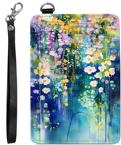 BVCLKJPOI RFID Blocking Wallet Women Slim Credit Card Holder with ID Window, Cute Small Front Pocket Card Wallet, Minimalist PU Leather Card Case for Travel Shopping Office Use, A5, Blumen 1 von BVCLKJPOI