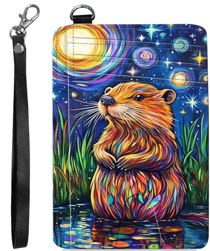 BVCLKJPOI RFID Blocking Wallet Women Slim Credit Card Holder with ID Window, Cute Small Front Pocket Card Wallet, Minimalist PU Leather Card Case for Travel Shopping Office Use, A5, Capybara von BVCLKJPOI