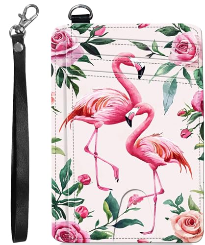 BVCLKJPOI RFID Blocking Wallet Women Slim Credit Card Holder with ID Window, Cute Small Front Pocket Card Wallet, Minimalist PU Leather Card Case for Travel Shopping Office Use, A5, Flamingo-Blume von BVCLKJPOI