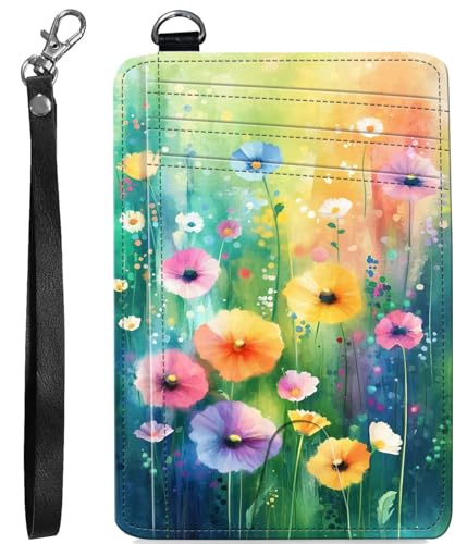 BVCLKJPOI RFID Blocking Wallet Women Slim Credit Card Holder with ID Window, Cute Small Front Pocket Card Wallet, Minimalist PU Leather Card Case for Travel Shopping Office Use, A5, Kleine Blume von BVCLKJPOI