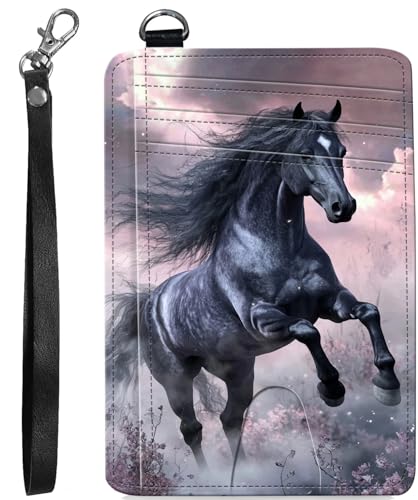 BVCLKJPOI RFID Blocking Wallet Women Slim Credit Card Holder with ID Window, Cute Small Front Pocket Card Wallet, Minimalist PU Leather Card Case for Travel Shopping Office Use, A5, Laufpferd von BVCLKJPOI