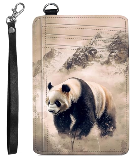 BVCLKJPOI RFID Blocking Wallet Women Slim Credit Card Holder with ID Window, Cute Small Front Pocket Card Wallet, Minimalist PU Leather Card Case for Travel Shopping Office Use, A5, Panda Mountain von BVCLKJPOI
