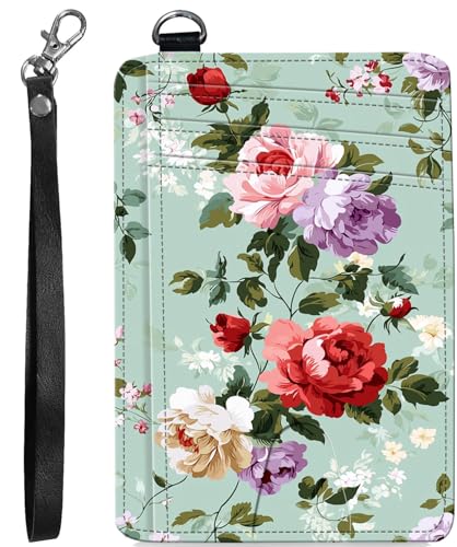 BVCLKJPOI RFID Blocking Wallet Women Slim Credit Card Holder with ID Window, Cute Small Front Pocket Card Wallet, Minimalist PU Leather Card Case for Travel Shopping Office Use, A5, Rosenblüte von BVCLKJPOI