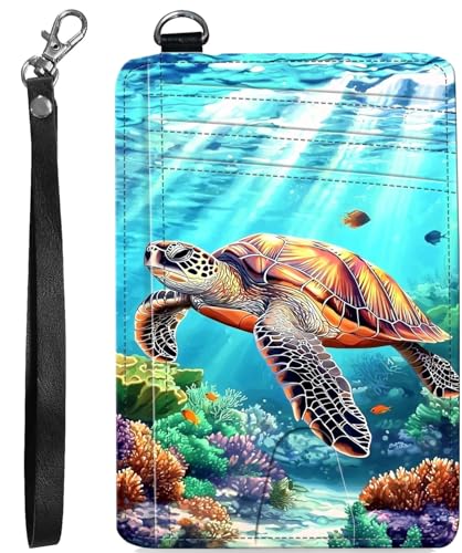 BVCLKJPOI RFID Blocking Wallet Women Slim Credit Card Holder with ID Window, Cute Small Front Pocket Card Wallet, Minimalist PU Leather Card Case for Travel Shopping Office Use, A5, Turtle 2 von BVCLKJPOI