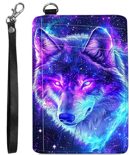 BVCLKJPOI RFID Blocking Wallet Women Slim Credit Card Holder with ID Window, Cute Small Front Pocket Card Wallet, Minimalist PU Leather Card Case for Travel Shopping Office Use, A5, Wolf 1 von BVCLKJPOI