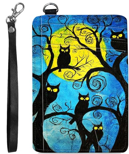 BVCLKJPOI RFID Blocking Wallet Women Slim Credit Card Holder with ID Window, Cute Small Front Pocket Card Wallet, Minimalist PU Leather Card Case for Travel Shopping Office Use, A5, nachteule von BVCLKJPOI