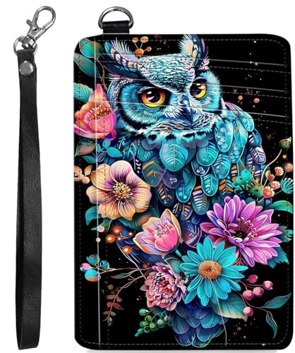BVCLKJPOI RFID Blocking Wallet Women Slim Credit Card Holder with ID Window, Cute Small Front Pocket Card Wallet, Minimalist PU Leather Card Case for Travel Shopping Office Use, A6, Blumen-Eule von BVCLKJPOI