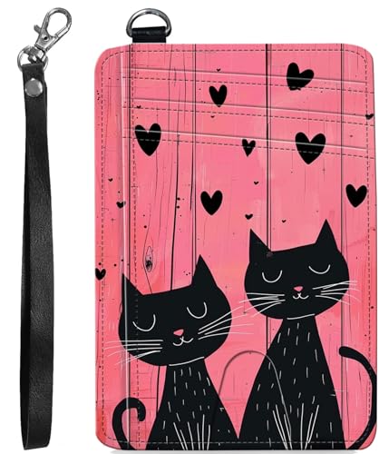 BVCLKJPOI RFID Blocking Wallet Women Slim Credit Card Holder with ID Window, Cute Small Front Pocket Card Wallet, Minimalist PU Leather Card Case for Travel Shopping Office Use, A6, Love Cat von BVCLKJPOI