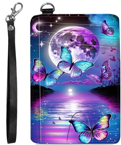 BVCLKJPOI RFID Blocking Wallet Women Slim Credit Card Holder with ID Window, Cute Small Front Pocket Card Wallet, Minimalist PU Leather Card Case for Travel Shopping Office Use, A6, Moon Butterfly von BVCLKJPOI