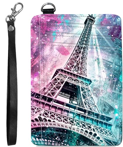 BVCLKJPOI RFID Blocking Wallet Women Slim Credit Card Holder with ID Window, Cute Small Front Pocket Card Wallet, Minimalist PU Leather Card Case for Travel Shopping Office Use, A7, Eiffelturm 1 von BVCLKJPOI