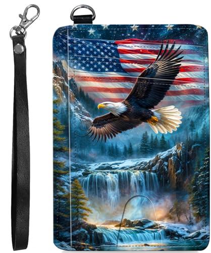 BVCLKJPOI RFID Blocking Wallet Women Slim Credit Card Holder with ID Window, Cute Small Front Pocket Card Wallet, Minimalist PU Leather Card Case for Travel Shopping Office Use, A7, Flagge Adler 1 von BVCLKJPOI