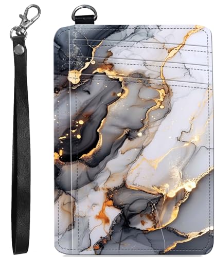 BVCLKJPOI RFID Blocking Wallet Women Slim Credit Card Holder with ID Window, Cute Small Front Pocket Card Wallet, Minimalist PU Leather Card Case for Travel Shopping Office Use, A7, Marmor-Muster 1 von BVCLKJPOI