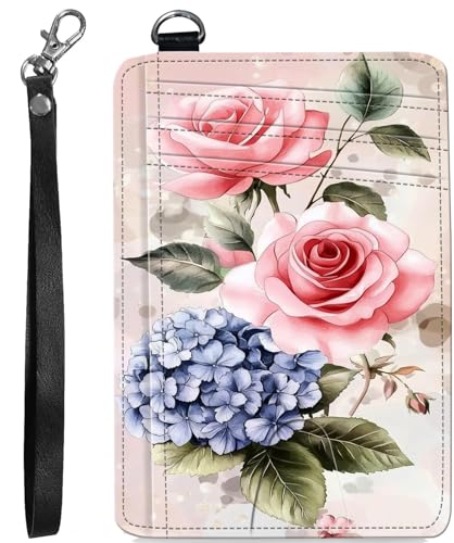 BVCLKJPOI RFID Blocking Wallet Women Slim Credit Card Holder with ID Window, Cute Small Front Pocket Card Wallet, Minimalist PU Leather Card Case for Travel Shopping Office Use, A7, Rose Flower 1 von BVCLKJPOI