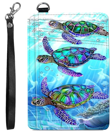 BVCLKJPOI RFID Blocking Wallet Women Slim Credit Card Holder with ID Window, Cute Small Front Pocket Card Wallet, Minimalist PU Leather Card Case for Travel Shopping Office Use, A7, Schildkröte 1 von BVCLKJPOI