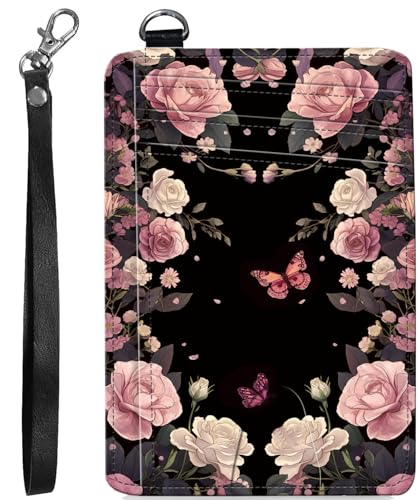 BVCLKJPOI RFID Blocking Wallet Women Slim Credit Card Holder with ID Window, Cute Small Front Pocket Card Wallet, Minimalist PU Leather Card Case for Travel Shopping Office Use, A7, Schmetterling Rose von BVCLKJPOI