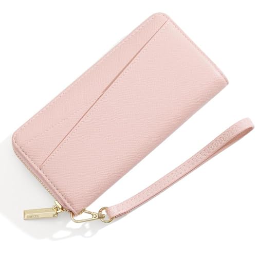 BVEOGMRO Damen Geldbörse Leder Bifold Damen Lange Geldbörse RFID Blockierung Große Kapazität mit abnehmbarem Handgelenkriemen, B04 Pink, 7.48" x 3.85" x 1.18" in, Classic von BVEOGMRO