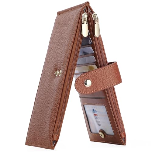 BVEOGMRO Geldbörse für Damen, RFID-blockierend, Leder, groß, faltbar, mehrere Karten, mit Reißverschlussfach, Kreditkartenfach, Helles Braun, 7.88" x 4.33" x 0.99" in von BVEOGMRO