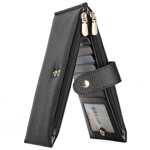 BVEOGMRO Geldbörse für Damen, RFID-blockierend, Leder, groß, faltbar, mehrere Karten, mit Reißverschlussfach, Kreditkartenfach, Schwarz, 7.88" x 4.33" x 0.99" in von BVEOGMRO