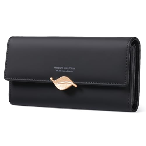 BVEOGMRO Geldbörse für Damen, großes Fassungsvermögen, lange Geldbörse, Kreditkartenetui mit Münzfach mit Reißverschluss, Schwarz von BVEOGMRO