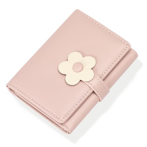 BVEOGMRO Kleine Geldbörse für Damen, Leder, dreifach faltbar, RFID-blockierend, kompakt, Kreditkartenetui mit Ausweisfenster und Münzfach mit Reißverschluss, B04 Hellrosa, 4.13" x 3.15" x 0.98" in von BVEOGMRO