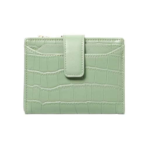 BVEOGMRO Kleine Damen-Geldbörse, Leder, RFID-blockierend, Kreditkartenetui mit Reißverschluss, Münzfach, Grasgrün, 4.92" x 3.86" x 1.18" in von BVEOGMRO