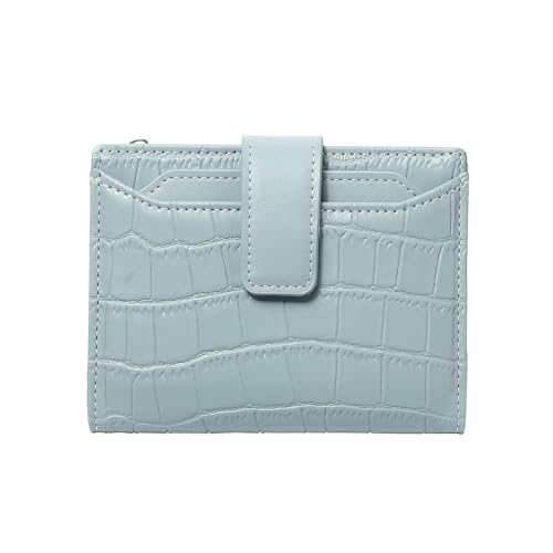 BVEOGMRO Kleine Damen-Geldbörse, Leder, RFID-blockierend, Kreditkartenetui mit Reißverschluss, Münzfach, Hell, blau, 4.92" x 3.86" x 1.18" in von BVEOGMRO