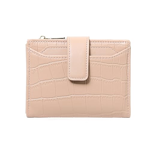 BVEOGMRO Kleine Damen-Geldbörse, kompakt, Leder, RFID-blockierend, Reißverschluss, Münzfach, Kartenhalter, Bifold Damengeldbörse mit Ausweisfenster, C04 Hellrosa, 4.92" x 3.86" x 1.18" in, Classic von BVEOGMRO