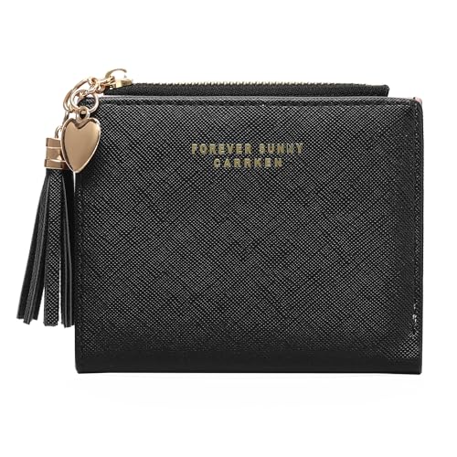 BVEOGMRO Kleine Geldbörse für Damen, Leder, RFID-blockierend, Münzfach, Kartenhalter, dreifach gefaltet, kompakte Brieftaschen mit Ausweisfenster, D03 Schwarz, 4.33" x 3.74" x 0.79" in, Classic von BVEOGMRO