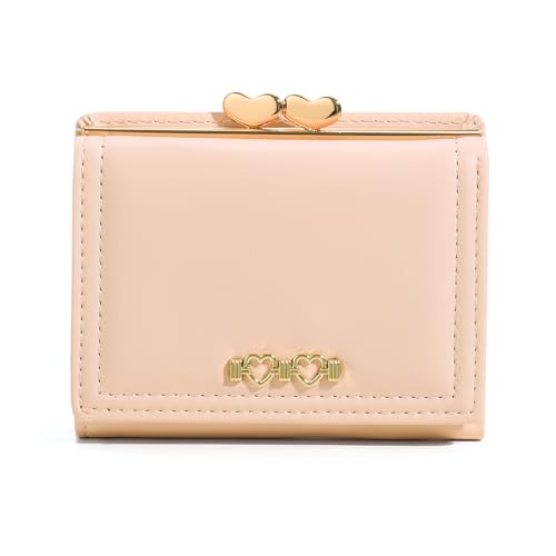 BVEOGMRO Kleine Geldbörse für Damen, Leder, RFID-blockierend, Münzfach, Kartenhalter, dreifach gefaltet, kompakte Brieftaschen mit Ausweisfenster, Helles Pink, 4.14" x 3.35" x 1.38" in, Classic von BVEOGMRO