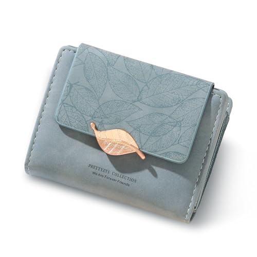 BVEOGMRO Kleine Geldbörse für Damen, Leder, RFID-blockierend, Münzfach, Kartenhalter, dreifach gefaltet, kompakte Brieftaschen mit Ausweisfenster, C03 Hellblau, 4.52" x 3.74" x 1.18" in, Classic von BVEOGMRO