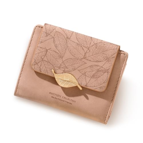 BVEOGMRO Kleine Geldbörse für Damen, Leder, dreifach faltbar, RFID-blockierend, kompakt, Kreditkartenetui mit Ausweisfenster und Münzfach mit Reißverschluss, Helles Pink, 4.52" x 3.74" x 1.18" in, von BVEOGMRO